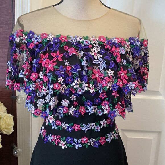 Tadashi Shoji mesh/embroidered top midi dress, S - Picture 4 of 13